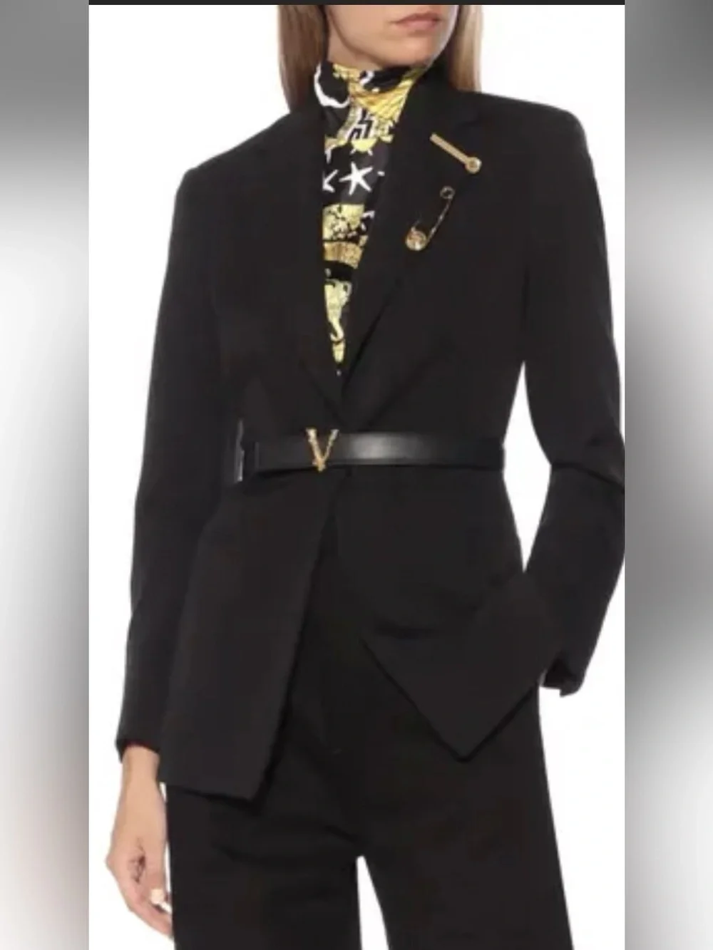 Versace Virtus Black Leather Belt with Gold Buckle